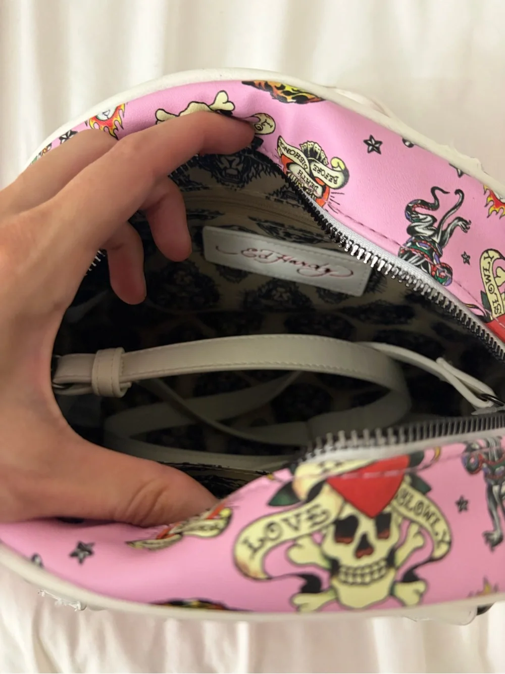 NWT Ed Hardy Pink Tattoo Flash Dome Satchel Crossbody Handbag Y2K